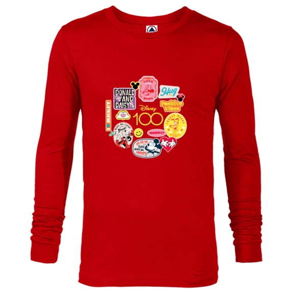 Disney 100 Mickey and Pals Happy Faces Stickers D100 - Long Sleeve T-Shirt for Men - Customized-New Red