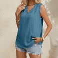 thumbnail image 2 of OSOLU Women Sleeveless Ruffled V-Neck Tops Summer Linen Tank Tops Solid Color Edge Hem Camisoles Shirts Holiday Dailywear, 2 of 6