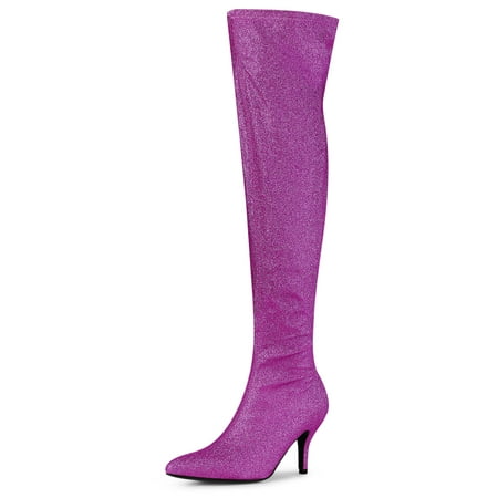 

Unique Bargains Women s Glitter Point Toe Stiletto Heels Over The Knee High Boots