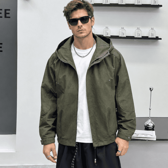 Eversidus Men's Hooded Zip Up Jacket, Casual Long Sleeve Outerwear with Pockets, Olive Green