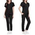 thumbnail image 3 of Unisex Solid Color Elastic Metal Zipper Scrub Set Short Sleeve Medical Uniform, 3 of 3