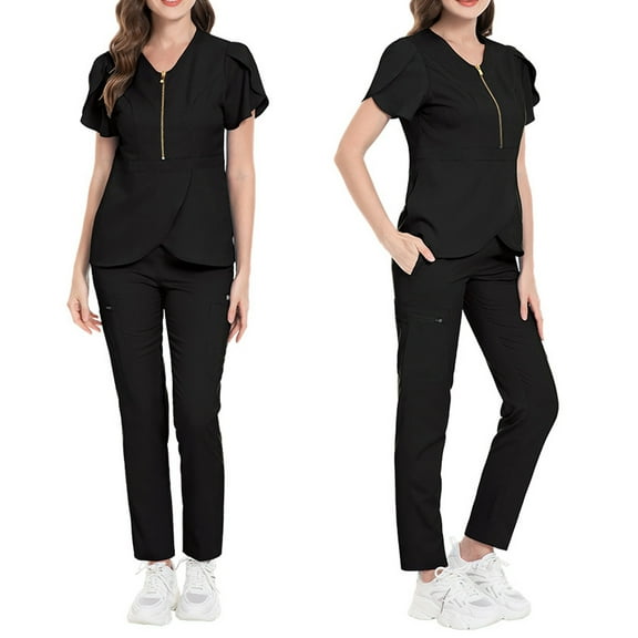 SHITINN Womens Scrubs Casual Nursing Uniforms Black Scrub Pants for Women Set Cozy Fit Nurse Sweatshirt Pants Set