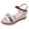 thumbnail image 6 of Rokment Womens Ethnic Platform Wedges Dress Sandals Bohemian Summer Vintage Colorful Linen Sole Chunky High Heeled Dressy Sandals for Woman Beach Vacation White Size8, 6 of 7