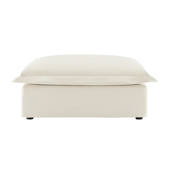 Cream Chenille Fabric Ottoman, Modular Rectangle Footstool Ottoman for Living Room Bedroom