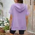 thumbnail image 4 of NinXxx Women's Loose Short Sleeve Zipper Pocket Hoodie Top Purple XL, 4 of 6