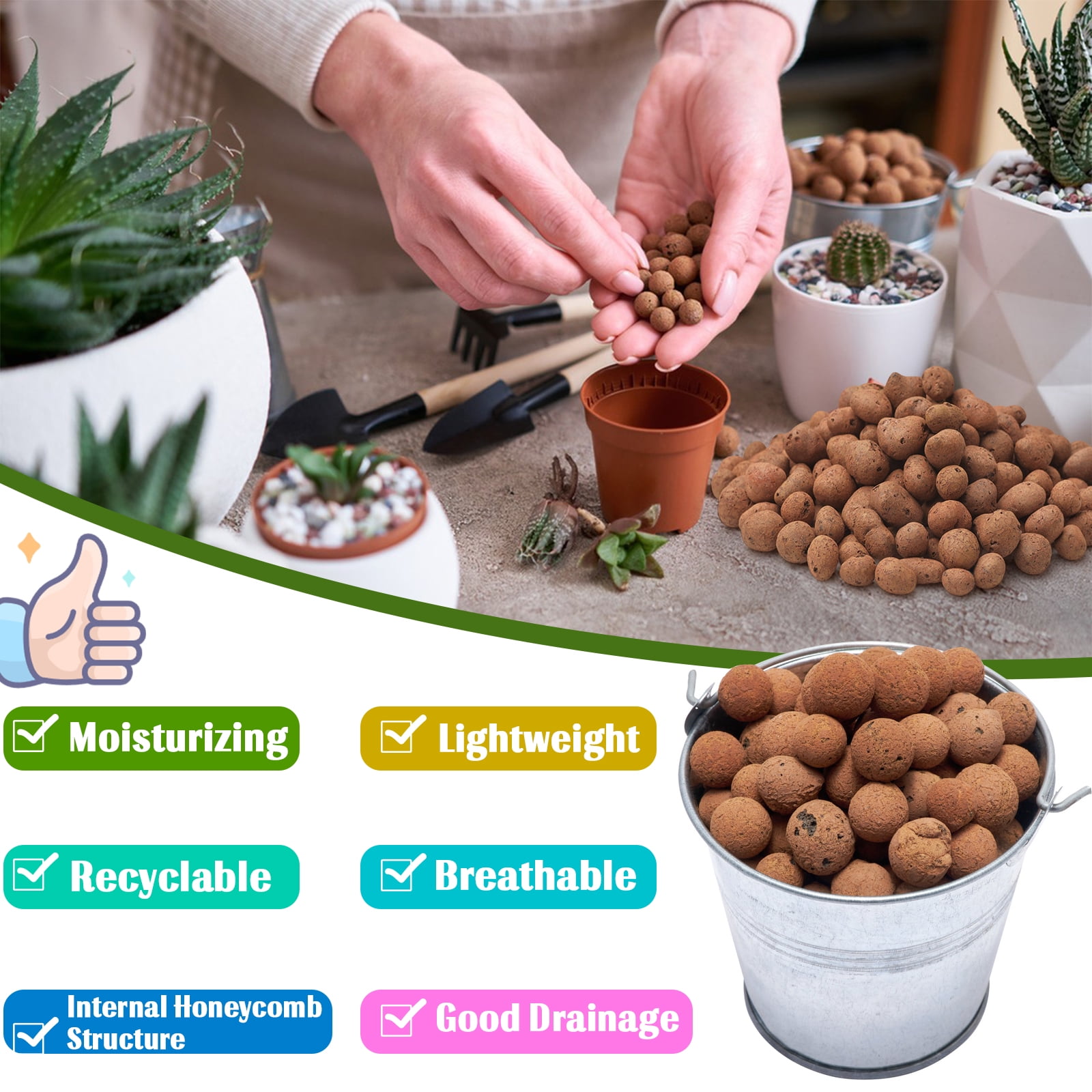 Halatool 10 LB Natural Expanded Clay Pebbles for Plants 4mm-16mm Clay Balls 100% Organic Hydroton Leca Balls for Indoor Plants Hydroponic Growing Gardening Orchids Drainage Decoration Aquaponics