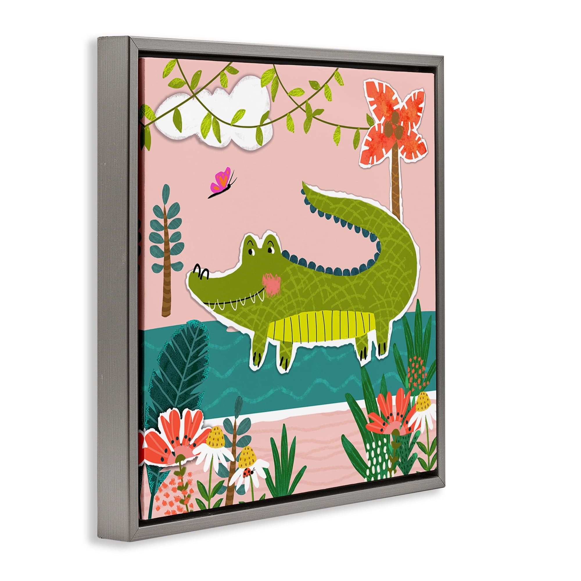 Stupell Industries Alligator In Swamp Animals Painting Gray Floater Framed Canvas Art Print Wall Art, 25 x 25