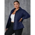 thumbnail image 3 of Eilly Bazar Plus Size Puffer Coat for Women Long Sleeve Drop Shoulder Female Dual Pockets Quilted Regular Length Coat Navy 3XL, 3 of 5