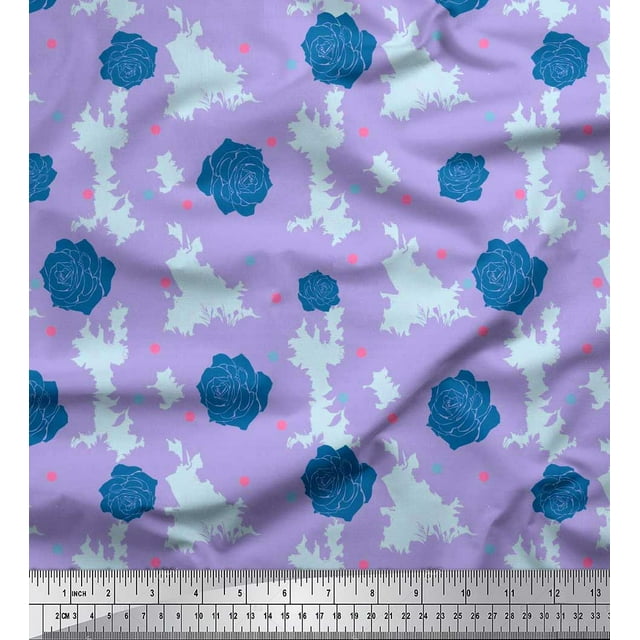 Soimoi Rayon Fabric Dot & Rose Floral Decor Fabric Printed Yard 42 Inch Wide