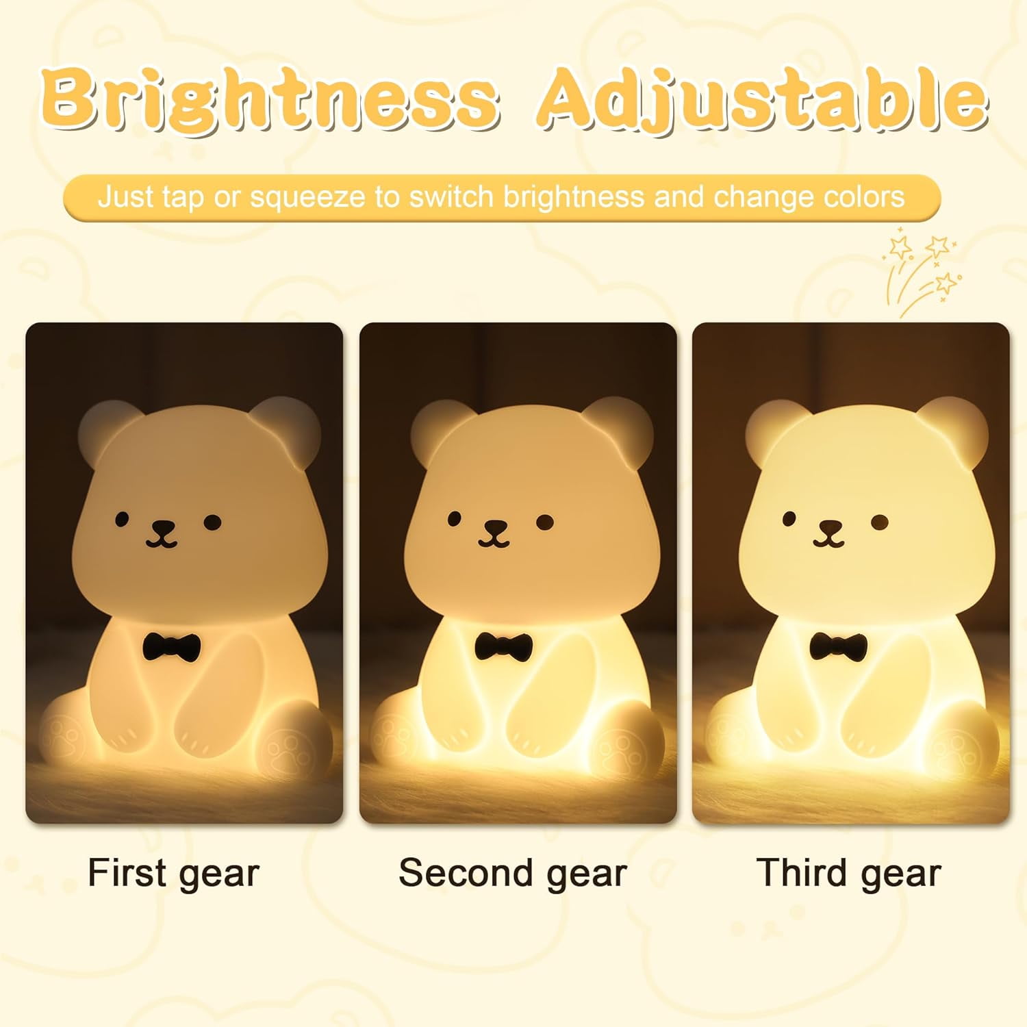 SHAANXIXIAN Cute Bear Night Light for Kids, Decorate Kids' Bedroom with Silicone Bear Nightlights with 8 Color Lights, Christmas Birthday Gift for Children Toddlers Teens Adults Babies