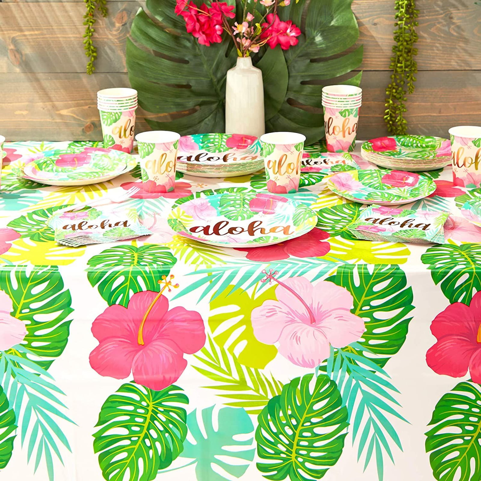 Red/Red/Purple Hibiscus/Tropical Pink Flowers Vinyl Tablecloth Various Sizes