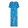 thumbnail image 4 of SDNall Pajama Sets for Women 2 Piece Printing Round Neck Short Sleeve Sleepshirt and Pants Sets Loungewear Pajamas with Pockets (Dark Blue, Sizes S-XXL), 4 of 9