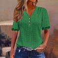 thumbnail image 3 of Otntypg Casual Button V Neck Plain T-Shirts for Women Lightweight Dressy Trim Short Sleeve Lace Crochet Eyelet Hollow out Tunic Tops Summer Outfit Clothes Green XXL, 3 of 7