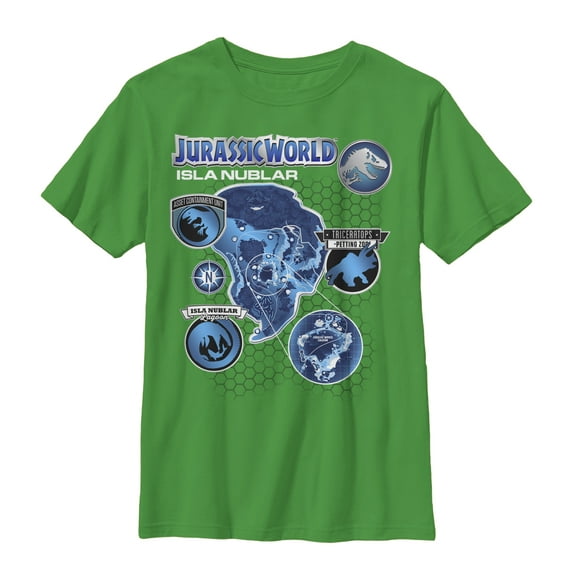 Boy's Jurassic World Isla Nublar Map Graphic Tee Kelly Green Small