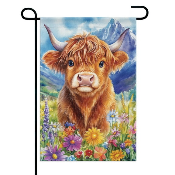 Highland Cow Wildflowers Garden Flags 12×18 Inch Double Sided Decorative Yard Banner Seasonal Flag for Outdoor Outside Decor