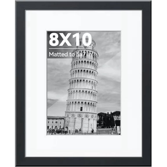 8"X10" Picture Frame, Display Pictures 5"X7" With Mat, Black, 1 Pack