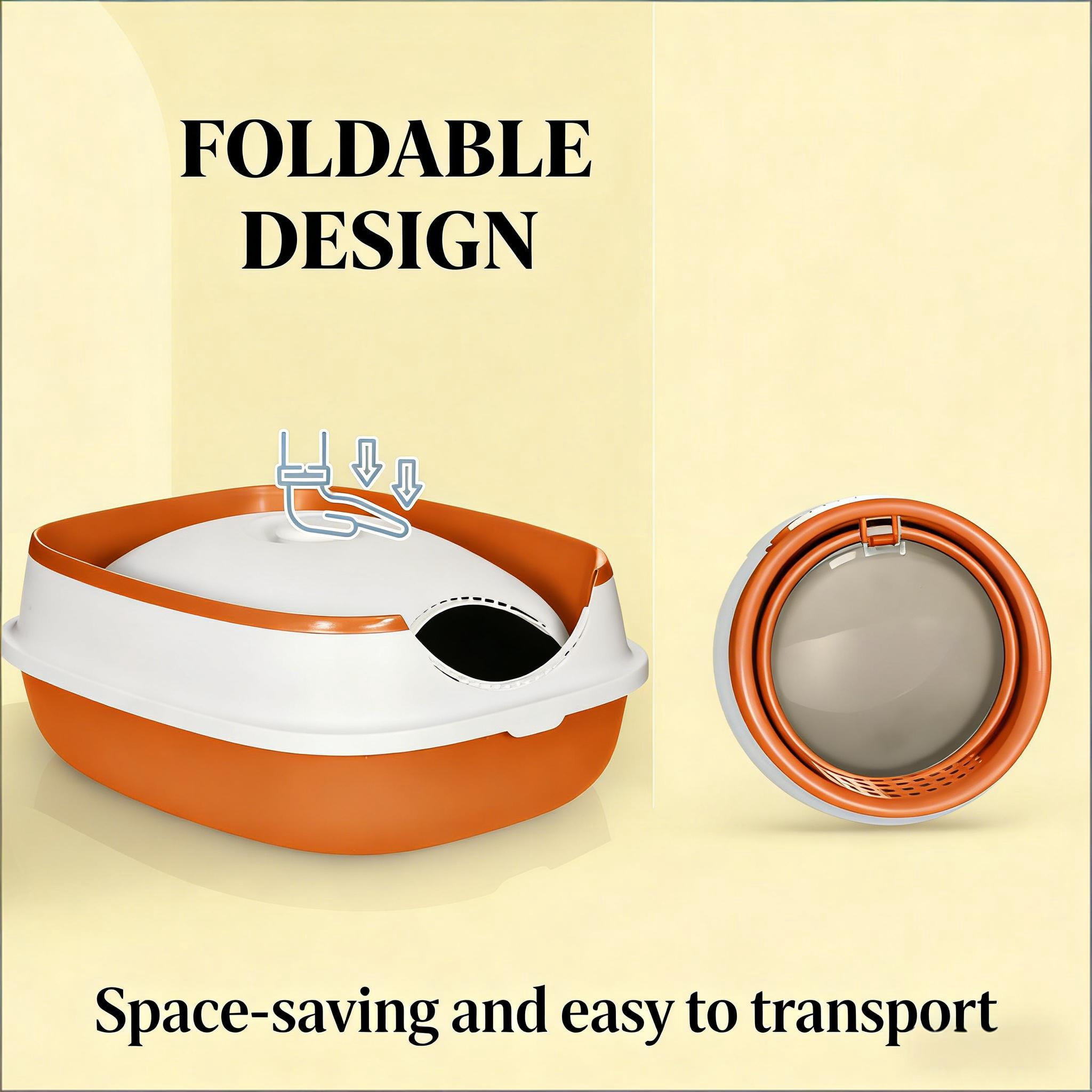 Foldable Covered Cat Litter Box, Orange & White Enclosed Litter Box with Air Freshener, Litter Grate & Scoop, High Edge Lid, Privacy Cat Toilet for Cats Up to 10lbs