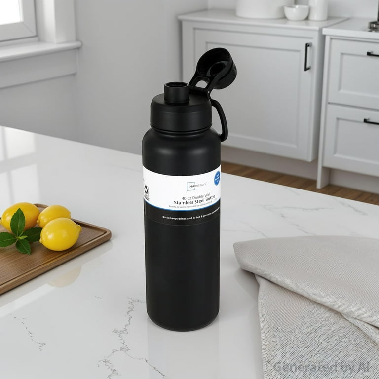 Mainstays Water Bottle 40 oz Black Stainless Steel Double Wall