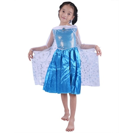 hde girls ice princess halloween costume frost blue with sheer snowflake cape