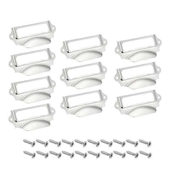 Label Holder Pull Handles Vintage Iron Silver Tone 90x41mm 10 Pcs w Screws