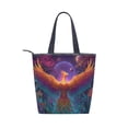 thumbnail image 2 of Zipper canvas bag large capacity large size practical handbag durable Canvas with leather material Majestic Phoenix, 2 of 7