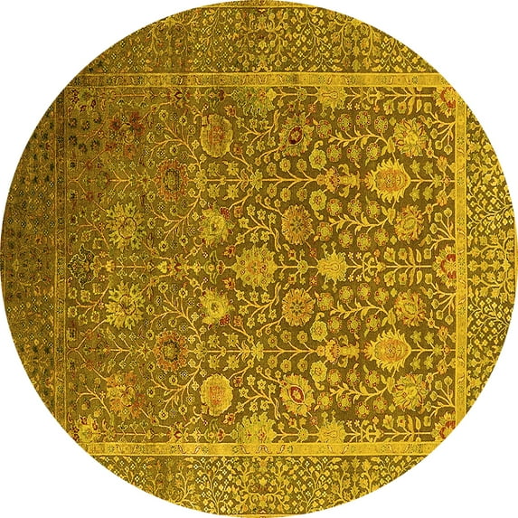 Ahgly Company Indoor Round Oriental Yellow Industrial Area Rugs, 6' Round