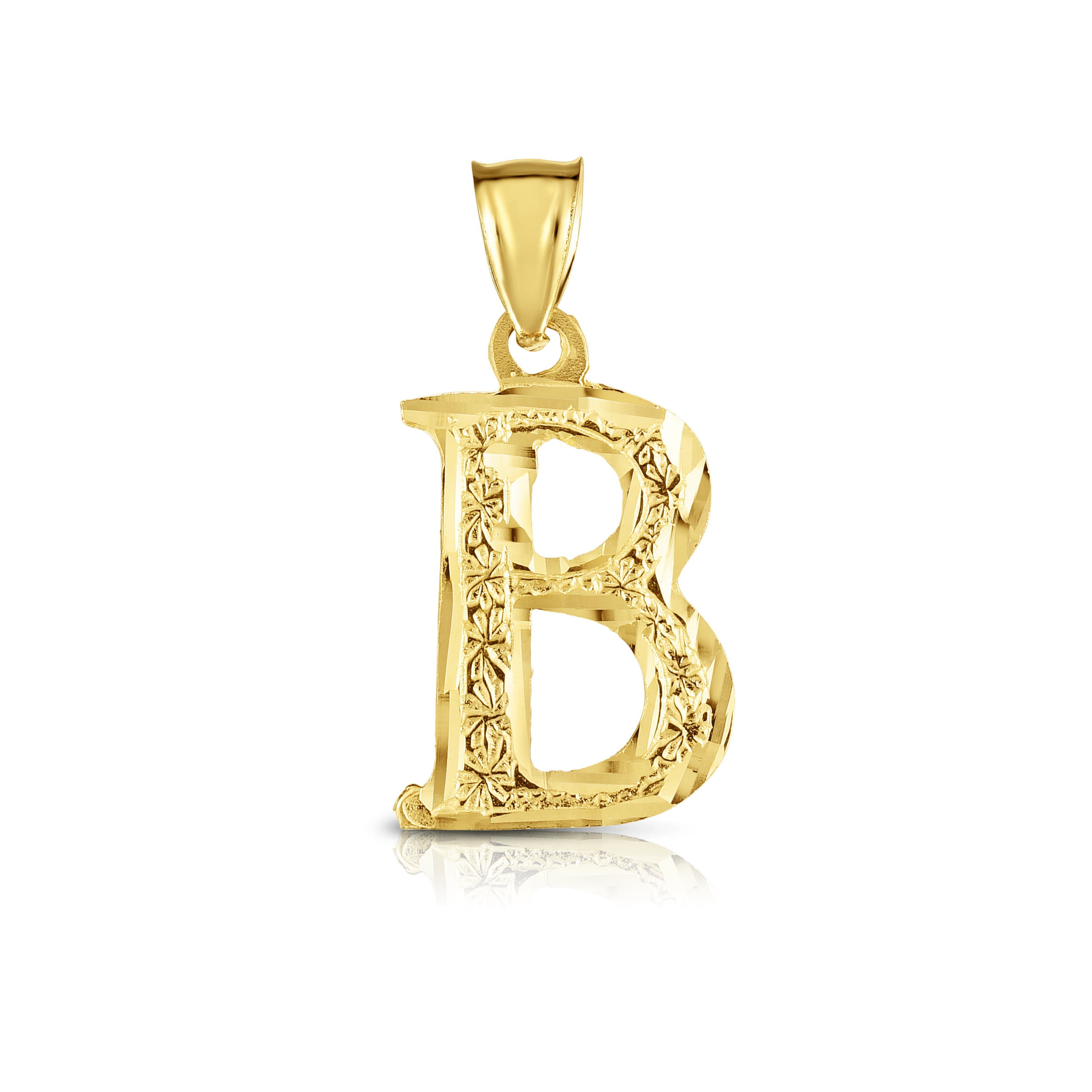 Floreo 10K Yellow Gold Pendant Letter A-Z Personalized Alphabet Initial Name Monogram with optional 18 Inch Necklace 