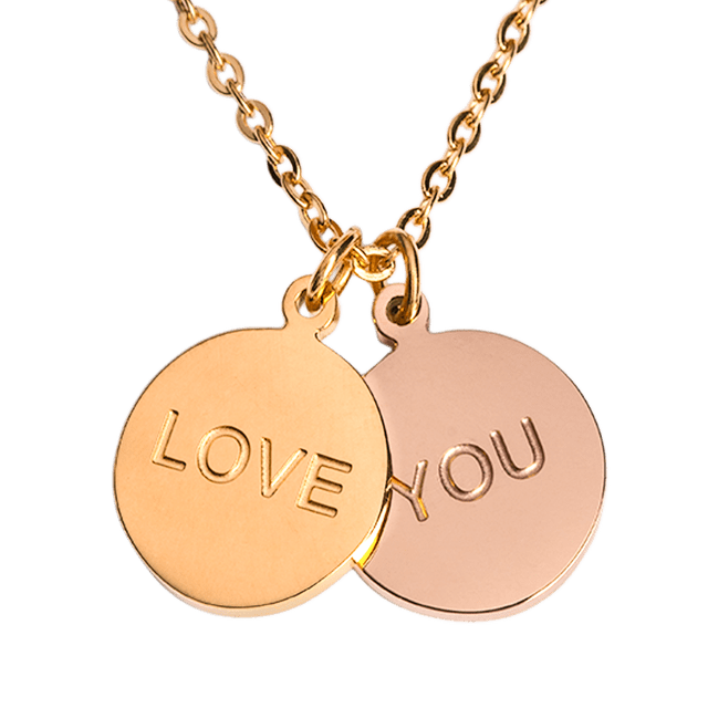 Collar de Mujer con Dijes Te Amo Love You LuckyLy, Cadena de Acero Inoxidable, Modelo Cora dorado UNITALLA