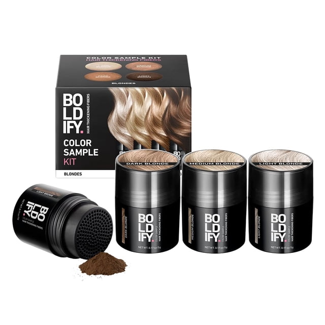 Boldify Hair Fibers Kit de muestra de color - Rellene el cabello fino y fino para una apariencia más espesa al instante - 14 tonos para mujeres y hombres - Rubios