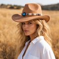 thumbnail image 5 of Qwertyu Western Cowboy Hat for Men Women Classic Roll Up Fedora Hat Cowgirl Cap with Buckle Belt Khaki, 5 of 6