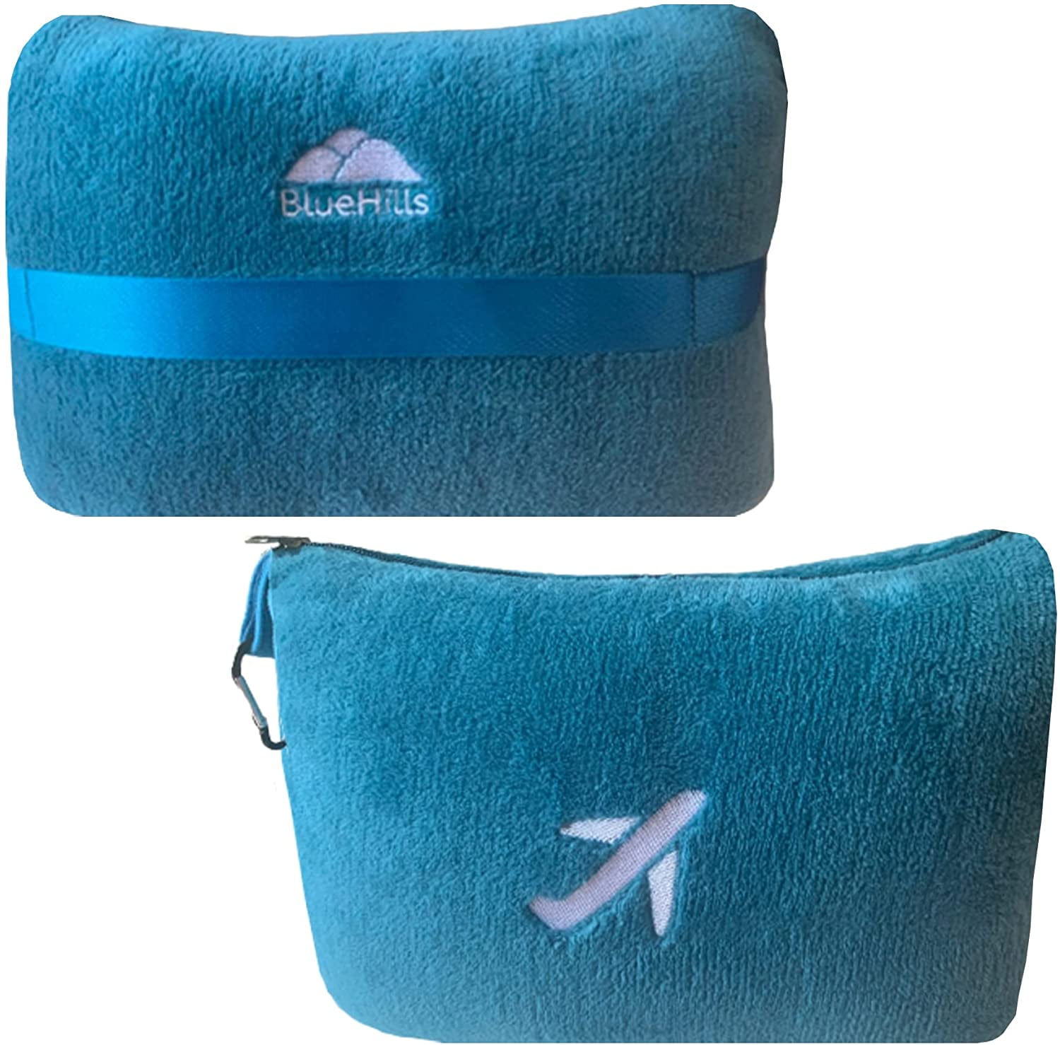 BlueHills Premium Soft Blue Travel Blanket Pillow Airplane Blanket in case