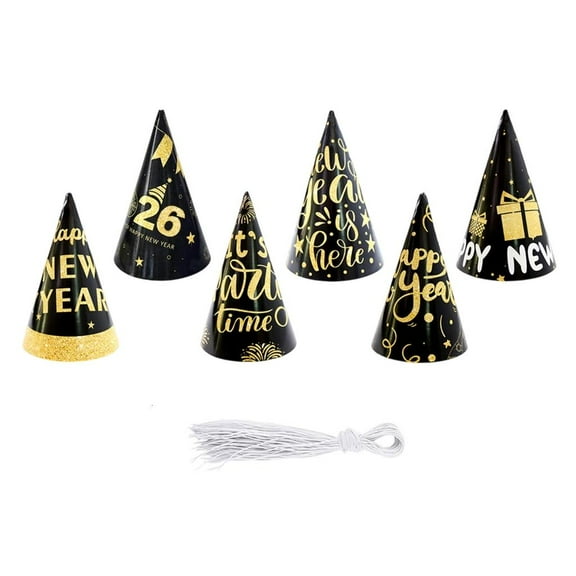 SDFGTstore 2026 New Year Eve Hats Gold Black Glitter Cone Hats New Year Cone Headwear