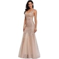 thumbnail image 1 of Sleeveless Double V-Neck Long Mermaid Sequin Formal Evening Dresses, 1 of 6