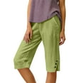 thumbnail image 2 of Womens Bermuda Shorts Cotton Linen Knee Length Elastic Waist Baggy Capris Loose Summer Beach Shorts for Seniors Army Green M, 2 of 6