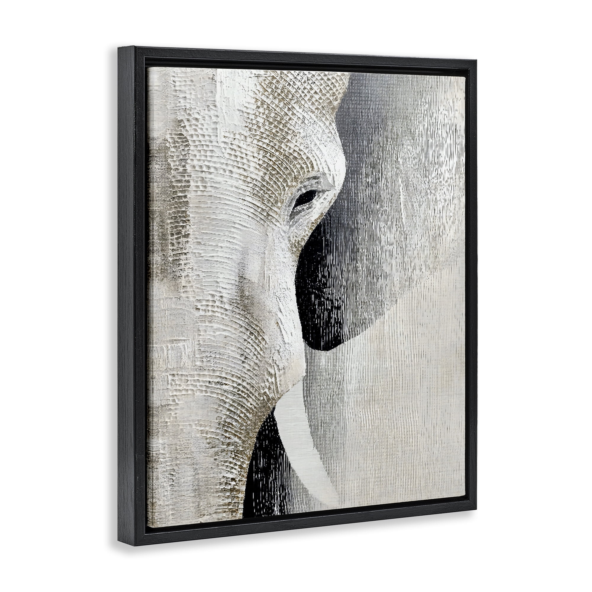 Stupell Industries Faux Textured Elephant Black Framed Floater Canvas Wall Art, design by LSR Design Studio