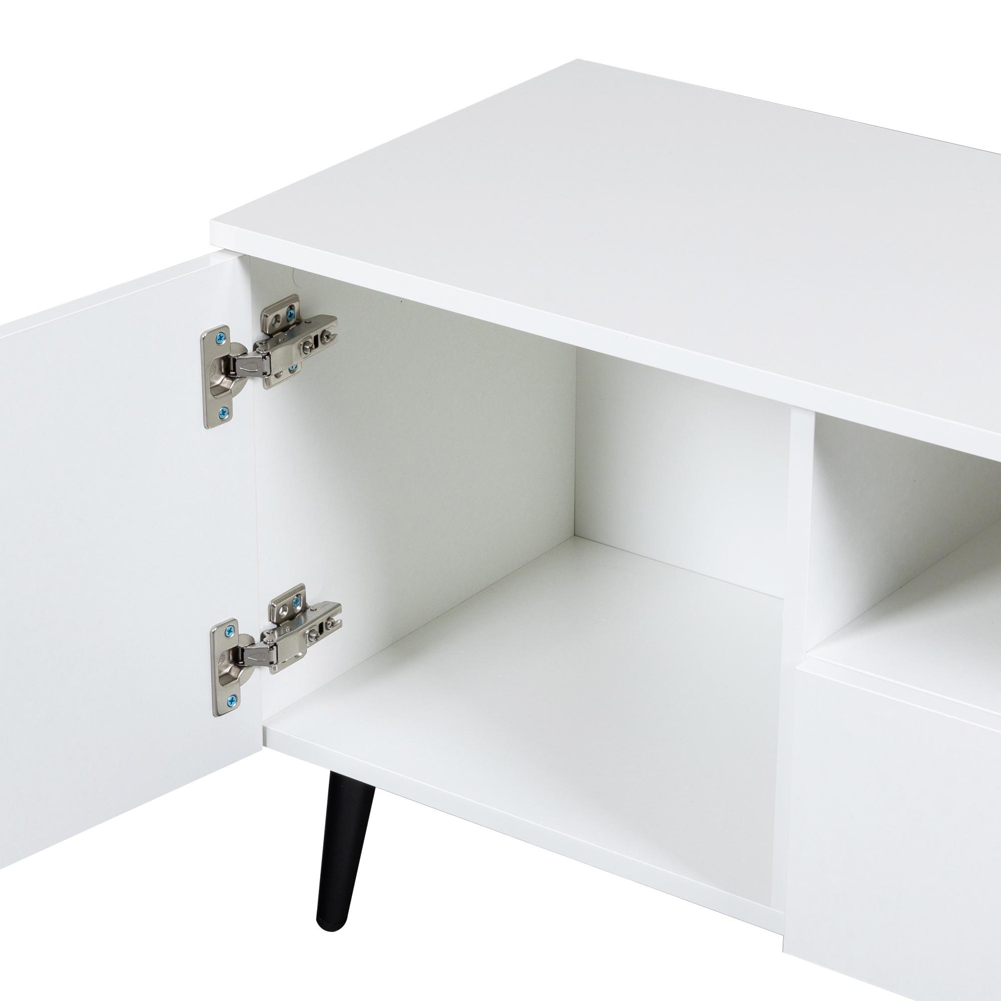 TV Stand for 75 Inch TV, Modern Entertainment Center with RGB LED Lights and Storage Drawers, High Gloss Living Room TV Cabinet, White