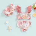 thumbnail image 3 of Bagilaanoe Toddler Baby Girls Swimsuits 3 Piece Tankini Set Floral Print Fly Sleeve Tops + Shorts + Swim Cap 6M 12M 18M 24M 3T Kids Swimwear Bathing Suit Beachwear, 3 of 7
