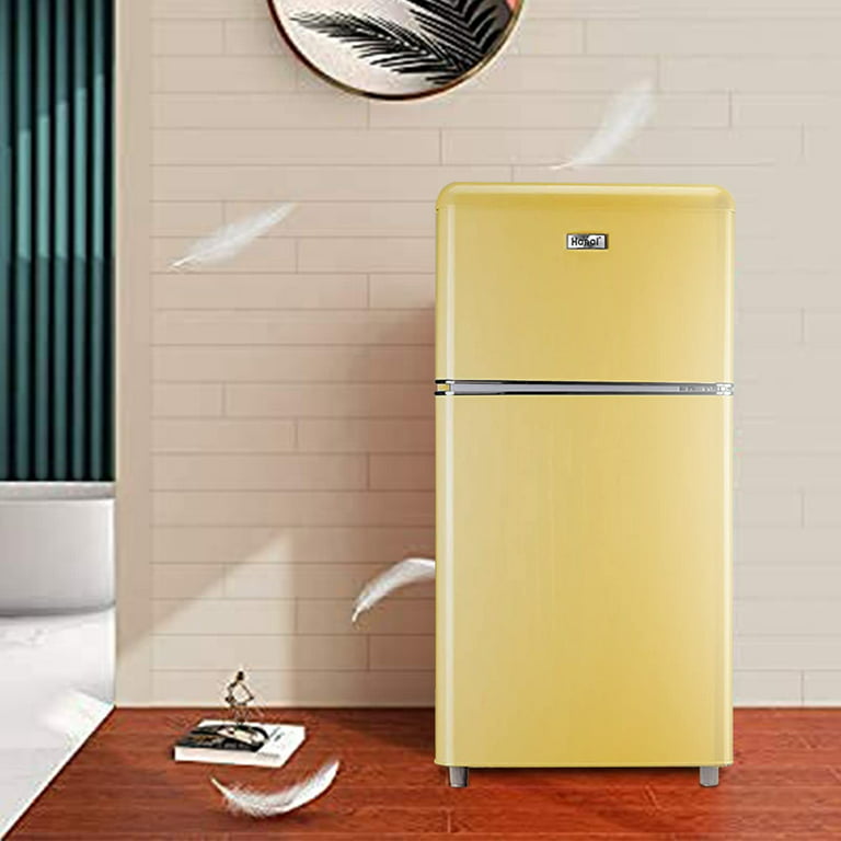 WANAI Compact Refrigerator 3.2 Cu.ft 2 Door Mini Refrigerator Adjustable  Glass Shelves Refrigerator, Ideal for Apartment Dorm and Office, Yellow 