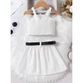thumbnail image 6 of Argulvti Toddler Girls Skirt Set, Polyester Sleeveless Camisole with Pleated Mini A-line Skirt and Belt Summer Leisure Outfit, 6 of 8