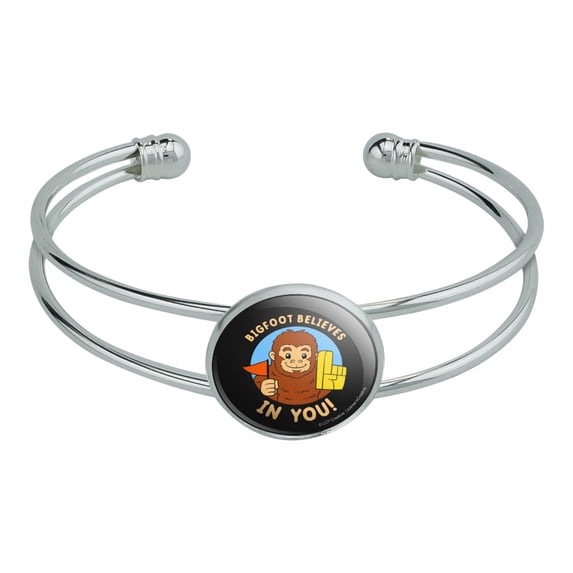 Bigfoot Believes in You Funny Humor Novelty Silver Plated Metal Cuff Bangle Bracelet