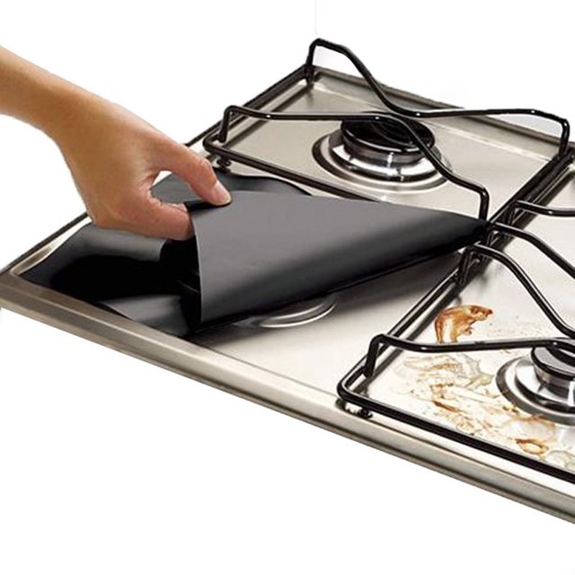IFANLANDOR 4Pcs Gas Hob Liners Black Non Stick Oven Liners Kitchen Protector Sheets for Easy Cleaning