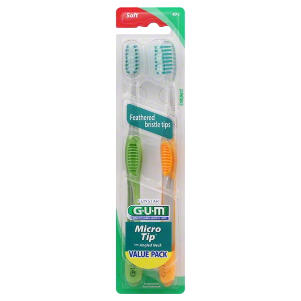 GUM? Micro Tip? Toothbrush, Compact, Soft, Value Pack