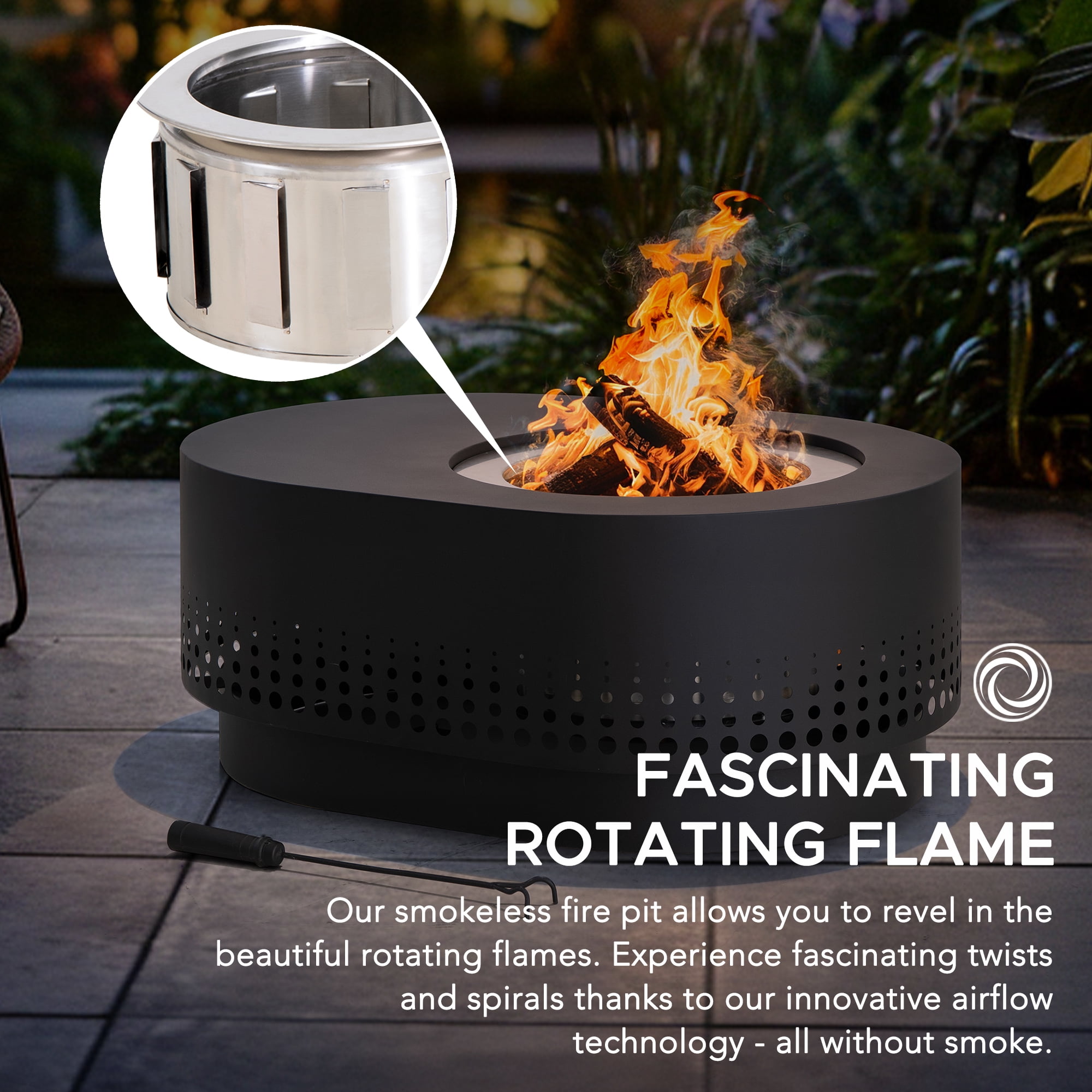 Sunjoy 38 In Smokeless Fire Pit with Removable Ash Pan, Outdoor Portable Wood Burning Fireplace with PVC Cover and Fire Poker ,Ideal for Camping, Bonfire, and Backyard, Black