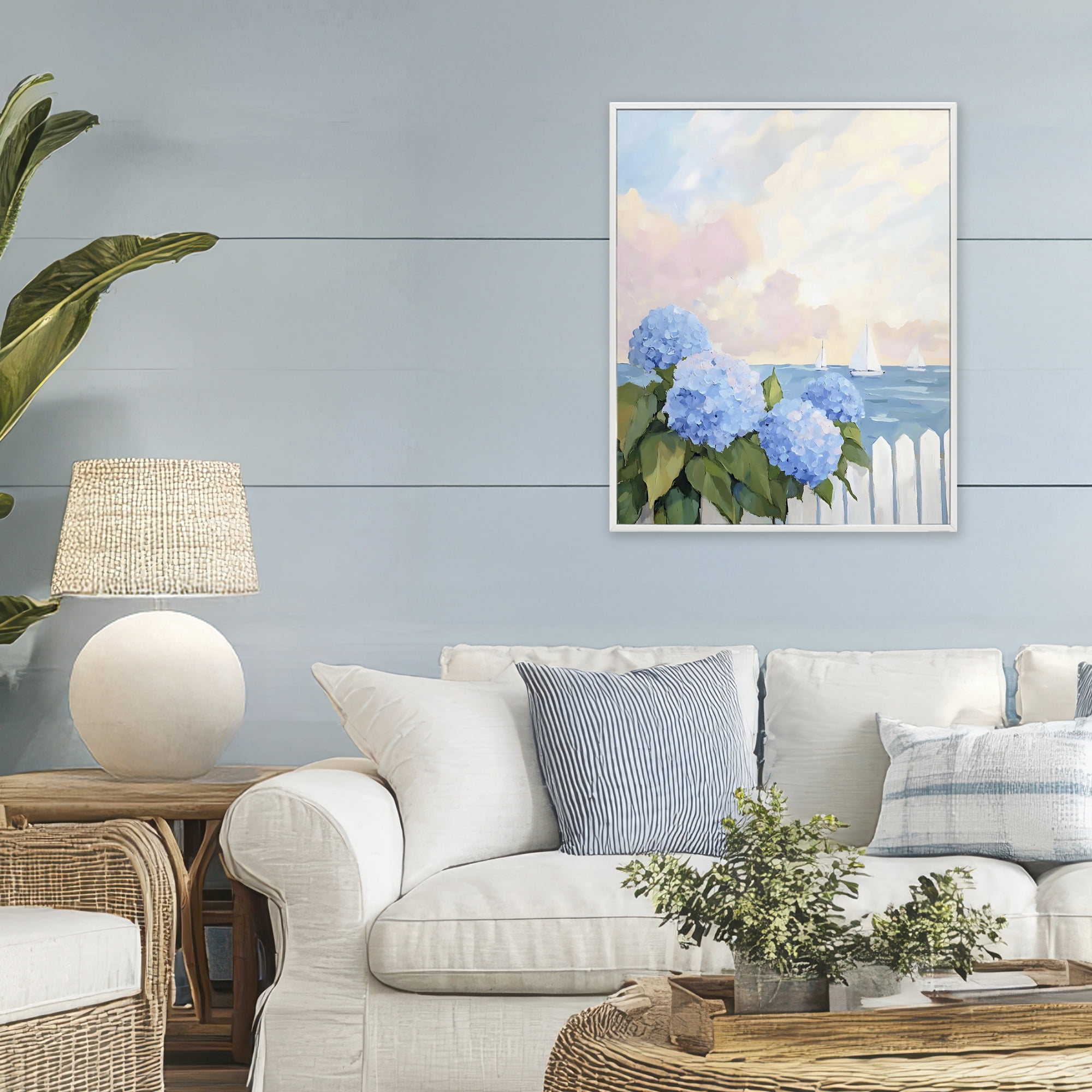 Stupell Industries Hydrangeas By The Sea White Framed Giclee Art, design by Creative Studio