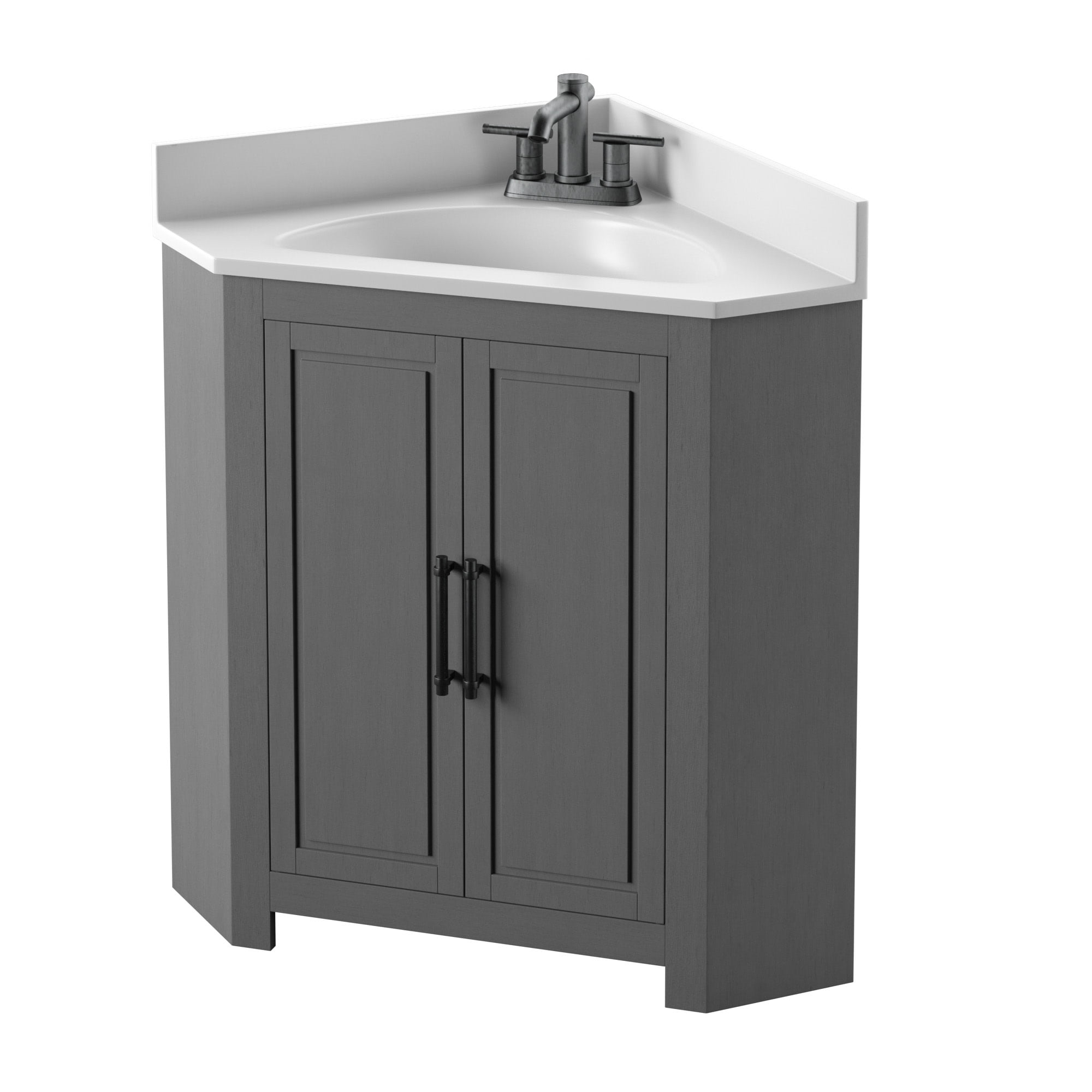 Twin Star Home Corner Bathroom Vanity, Antique Gray