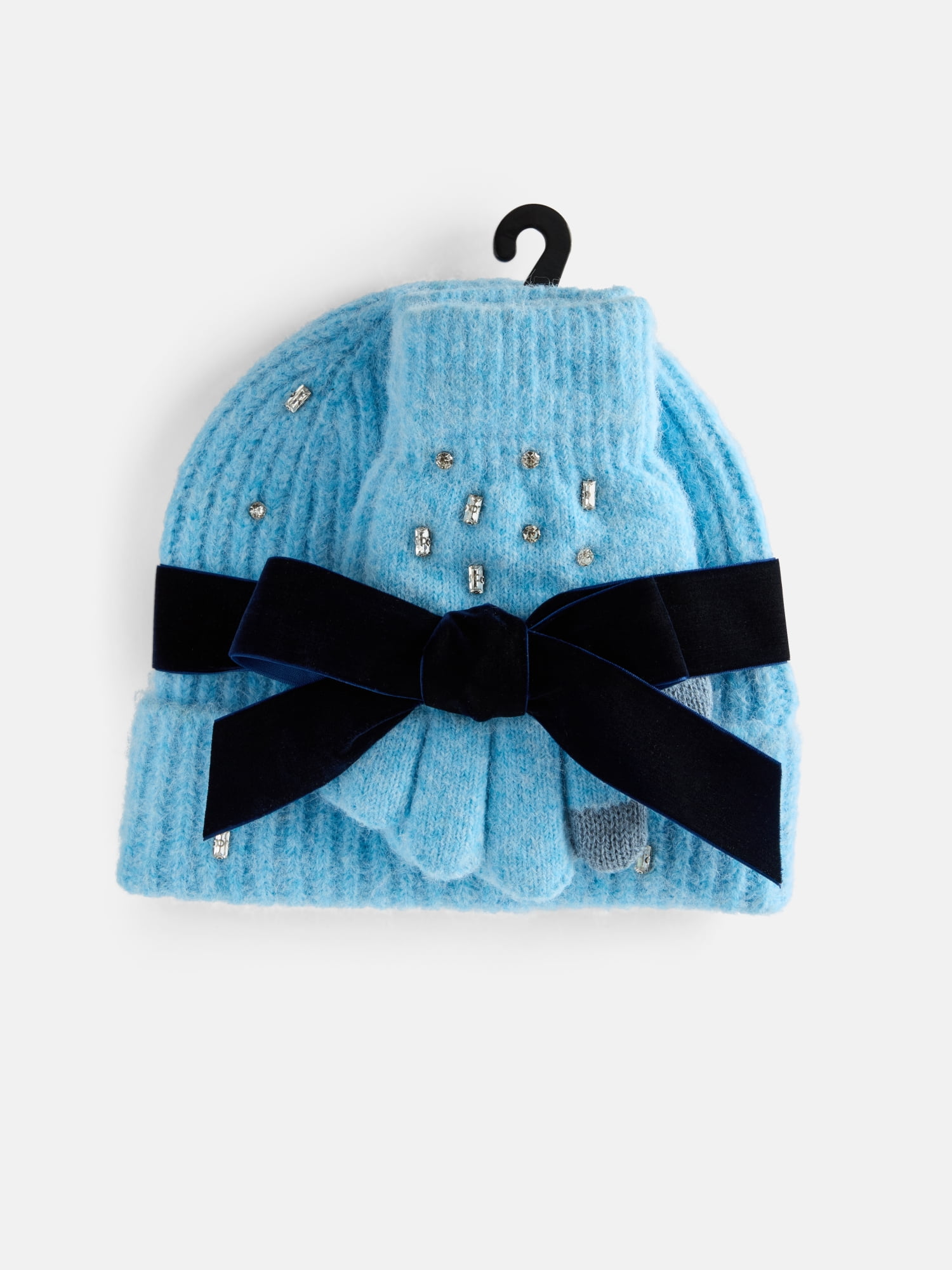 Free Assembly Women's Beanie Glove Set, Cirrus Blue