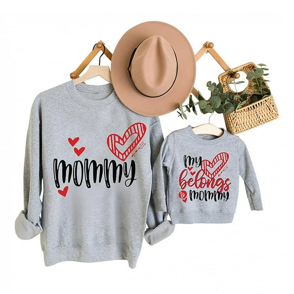 Odeerbi Christmas Pajamas For Family Women Mommy Me Matching Outfits Printed Long Sleeve Round Neck Tops Pullover Mom Sweatshirts Gray