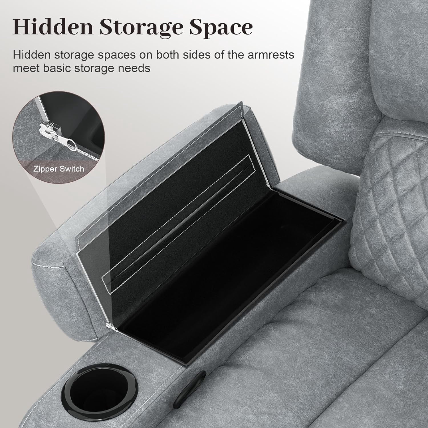 Loberfve Wall Hugger Power Reclining Loveseat, Home Theater RV Recliner with Storage USB Ports, Removable Armrest, Remote, Light Gray
