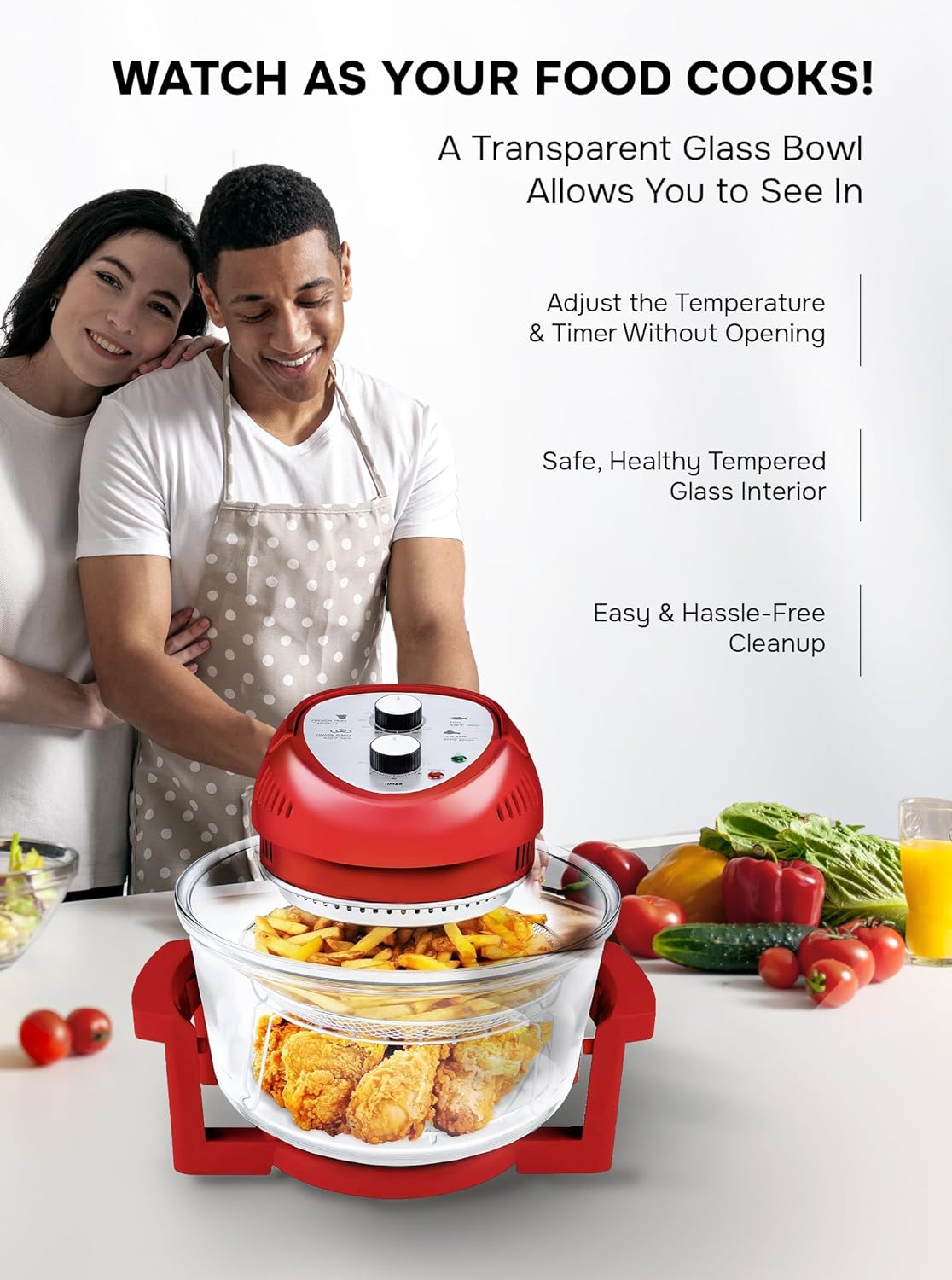 Big Boss 16Qt Large Air Fryer Oven with 50+ Recipe Book AirFryer Oven Makes Healthier Crispy Foods Red - image 5 of 8