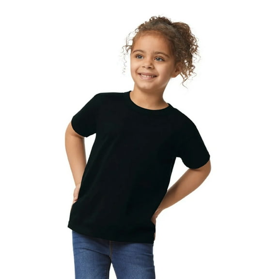 Gildan Toddler Heavy Cotton T-Shirt, Short Sleeve Taped Neck Shirt, Black Tee, Size 2T